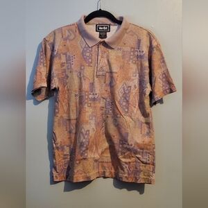 Vintage Mens Van Cort Brand Short Sleeve Shirt, Medium, 90s abstract design